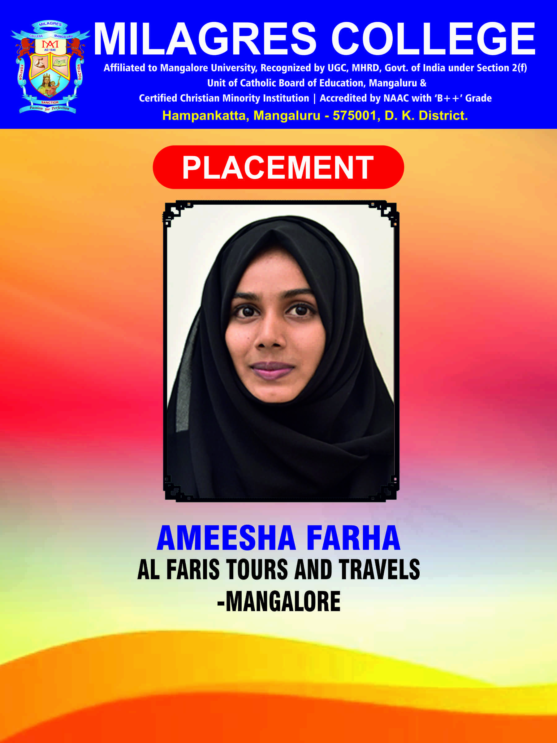 Successfully placed student